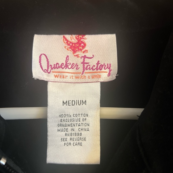 Quacker Factory Womens M Vintage Black Velour Full Zip Sweater Deco Stitch - Picture 4 of 5